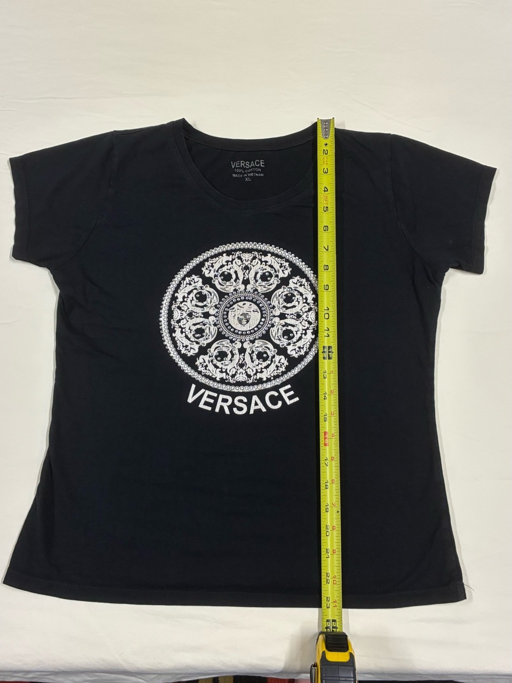 Versace Black Short Sleeve Tee with White Medallion Graphic